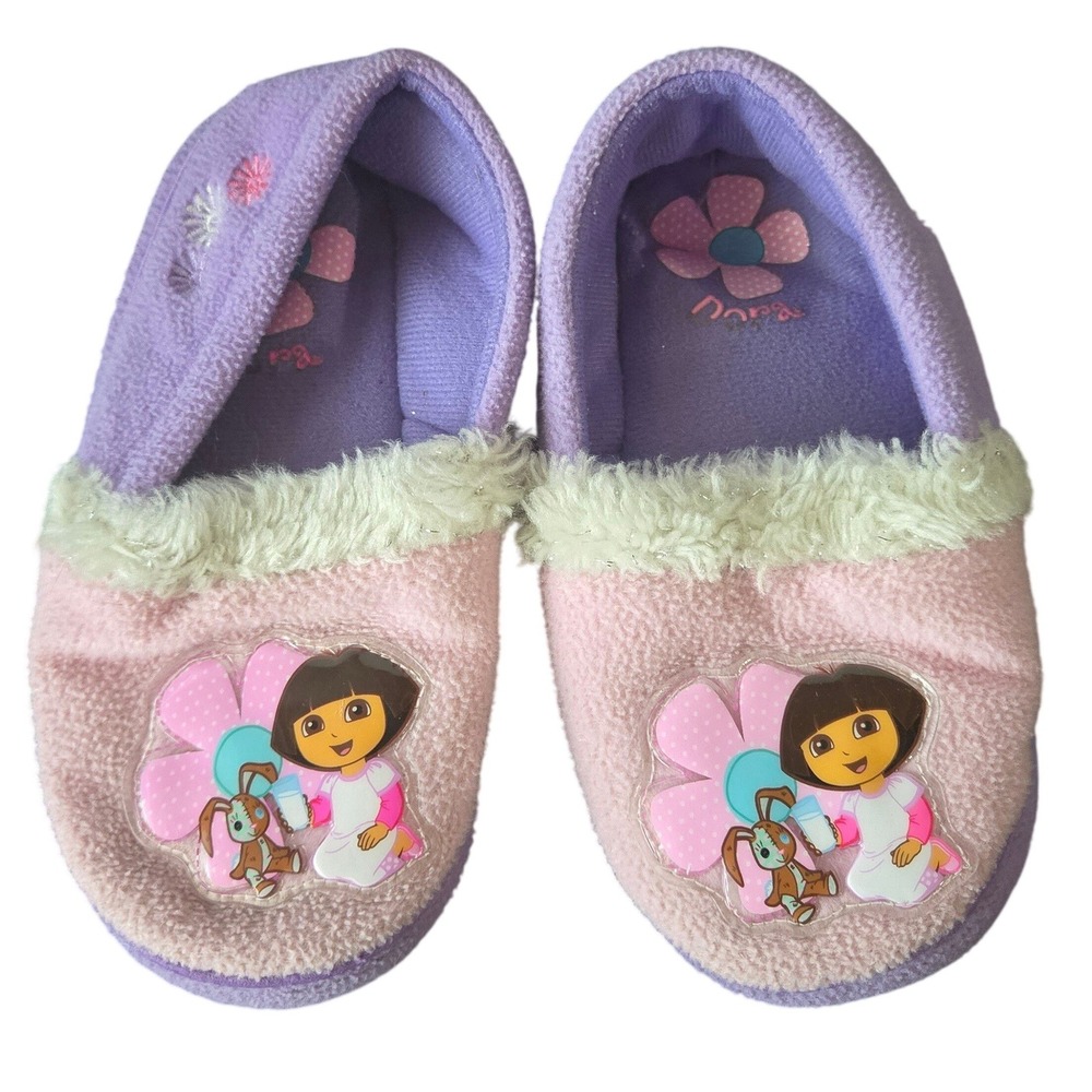 Dora the Explorer Girls Fleece Slippers 11/12 Fur Y2K Character Cartoon Shoes